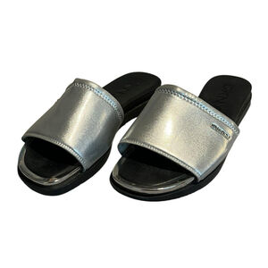 DKNY Slides Sandals Womens Size 6M Metallic Silver